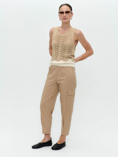 Openwork two-tone knit top 9061 | Beige Gold