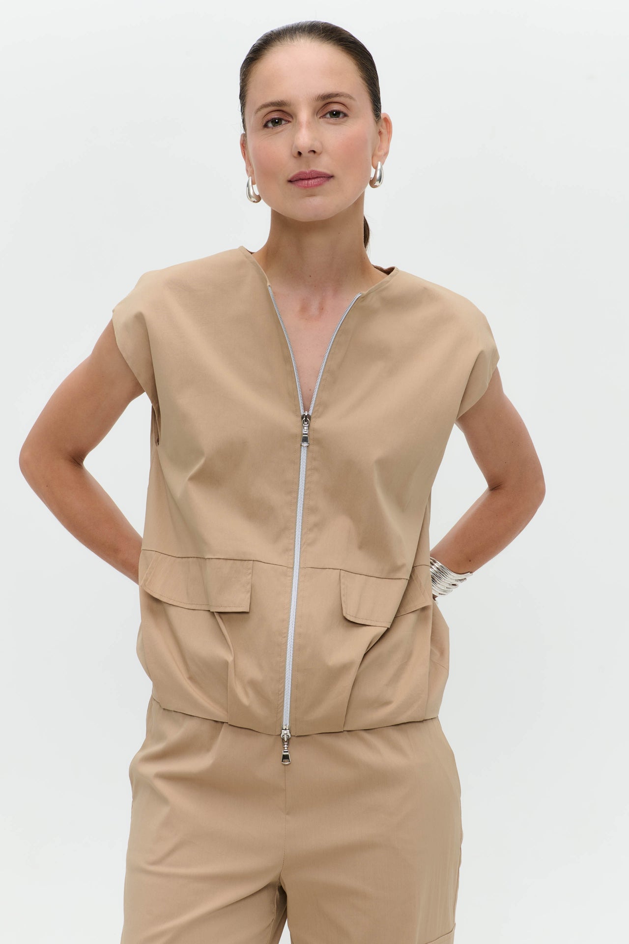 Costante cotton sleeveless jacket | Beige