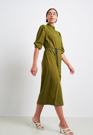 Steffi Dress Long Technical Jersey | Oliva green