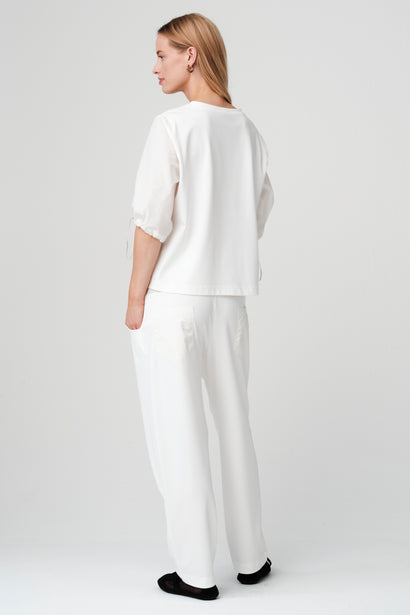 Pamela jersey/taffeta mix blouse | Off White