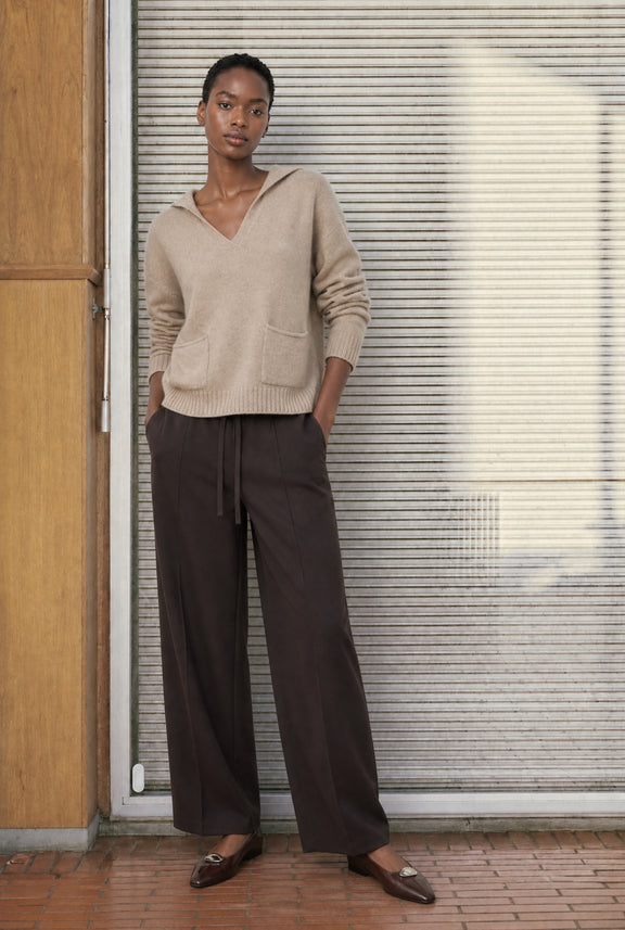 V-Hals Geverfd Viscose pullover NB2310 | Camel
