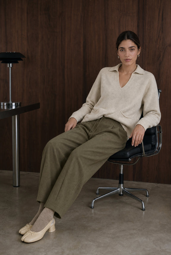 V-Hals Geverfd Viscose pullover NB2310 | Ecru