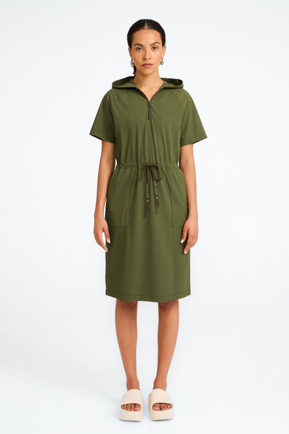 Evi strech technical jersey dress | Oliva green