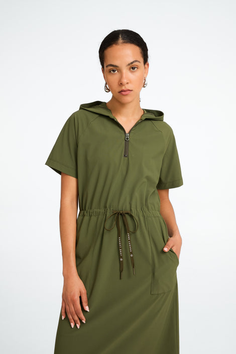 Evi strech technical jersey dress | Oliva green