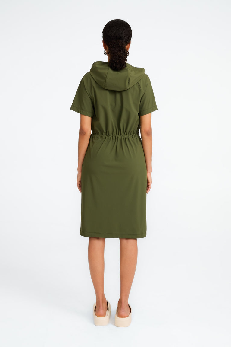 Evi strech technical jersey dress | Oliva green