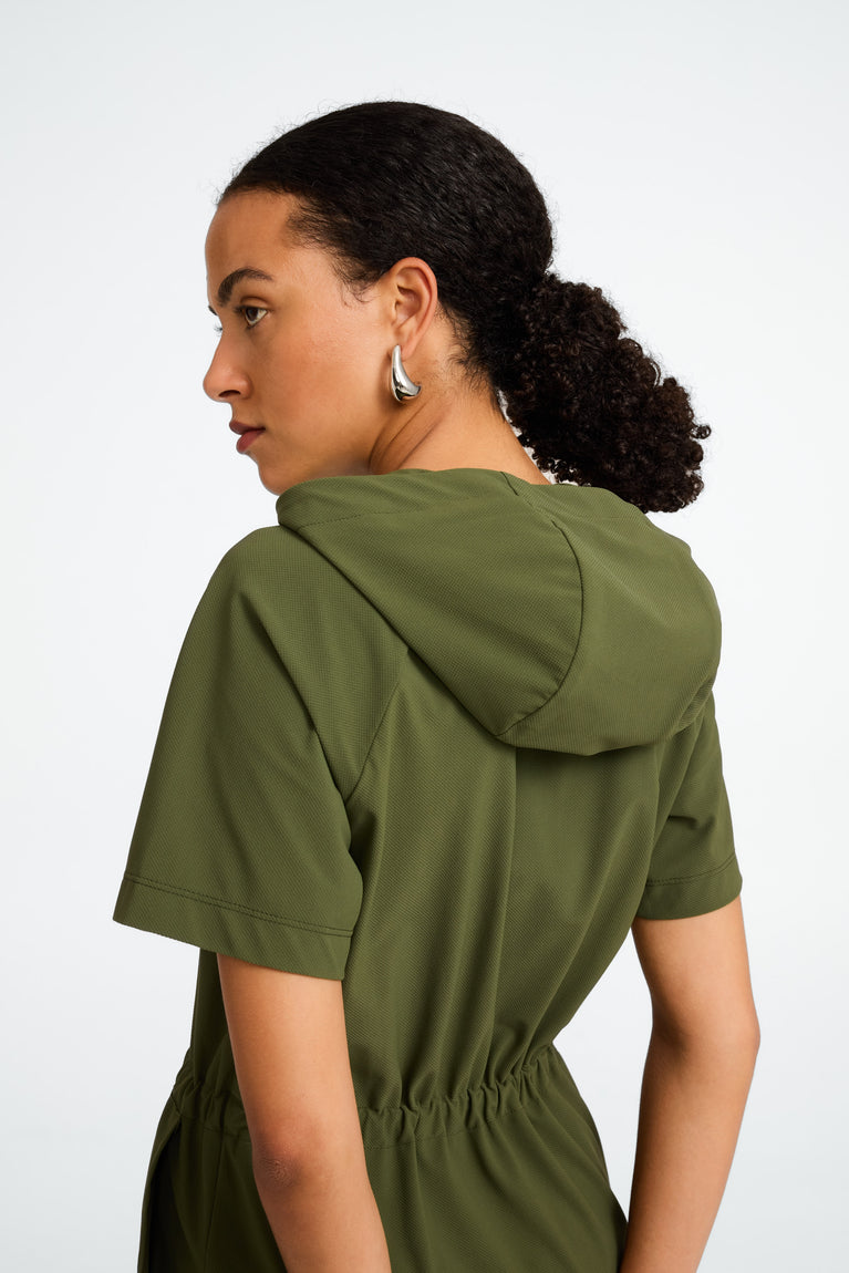 Evi strech technical jersey dress | Oliva green