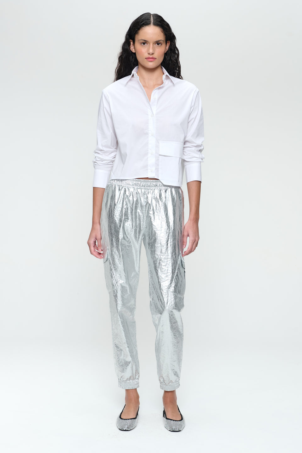 Alex silver shine foil pants | Silver