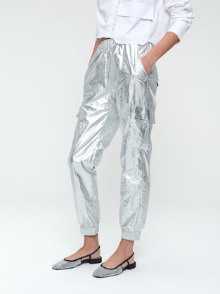 Alex silver shine foil pants | Silver