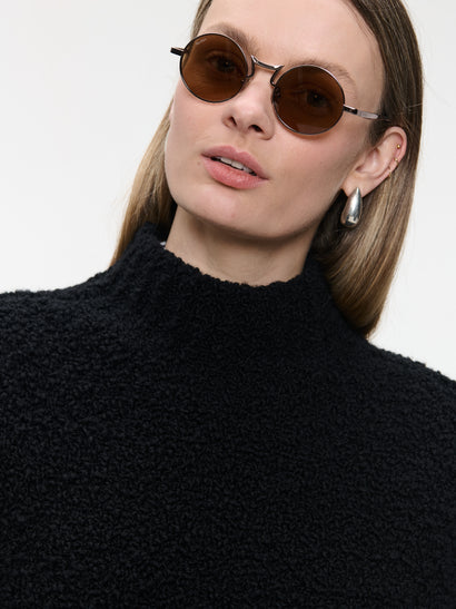 Grof gebreid bouclé vest | Zwart