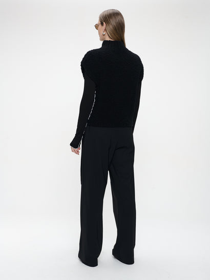 Grof gebreid bouclé vest | Zwart