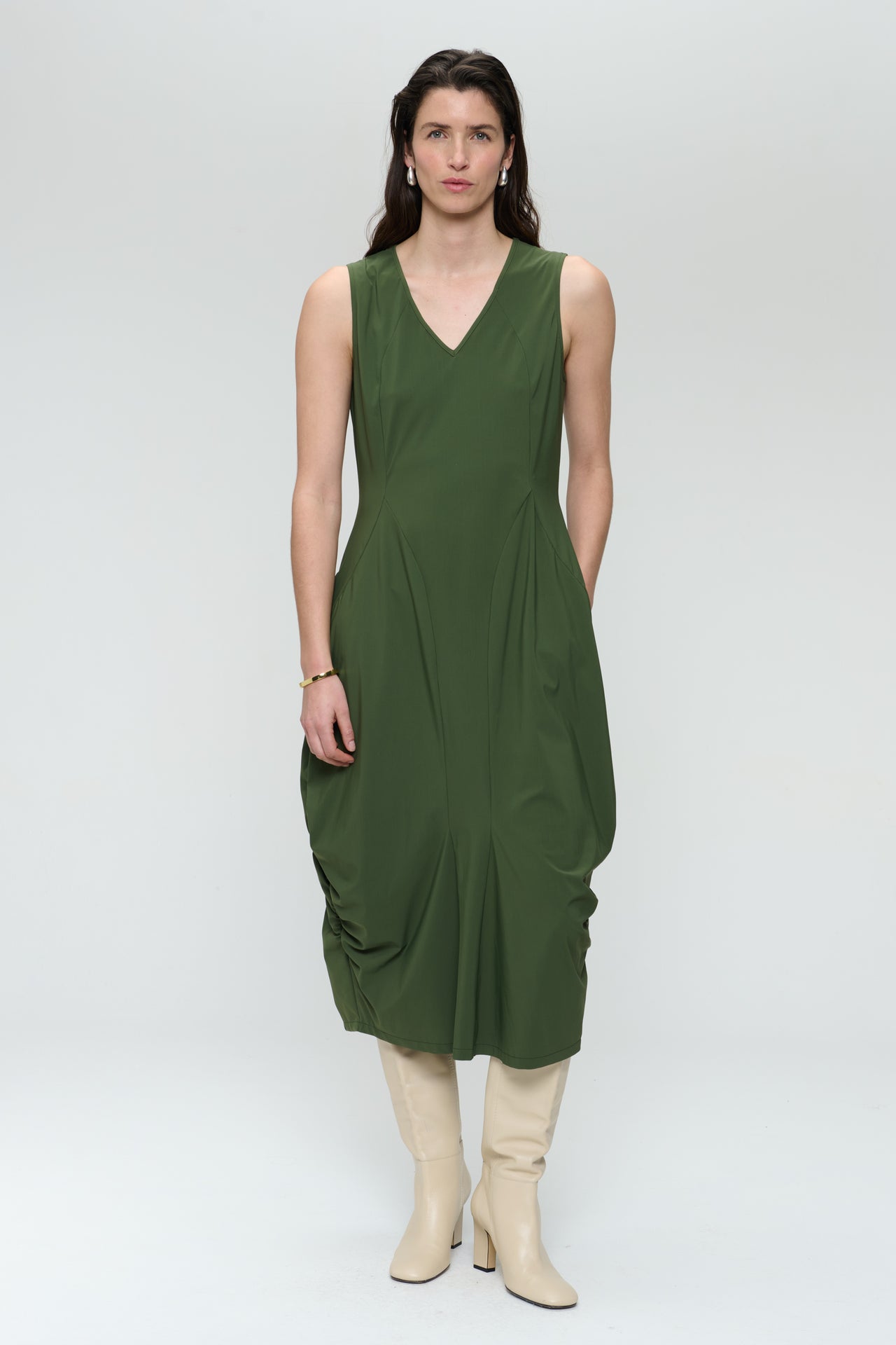 Ria WS strech technical jersey dress | Oliva green