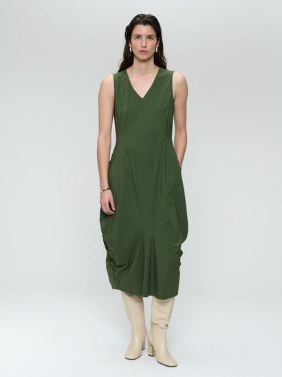 Ria WS stretch technical jersey dress | Oliva green