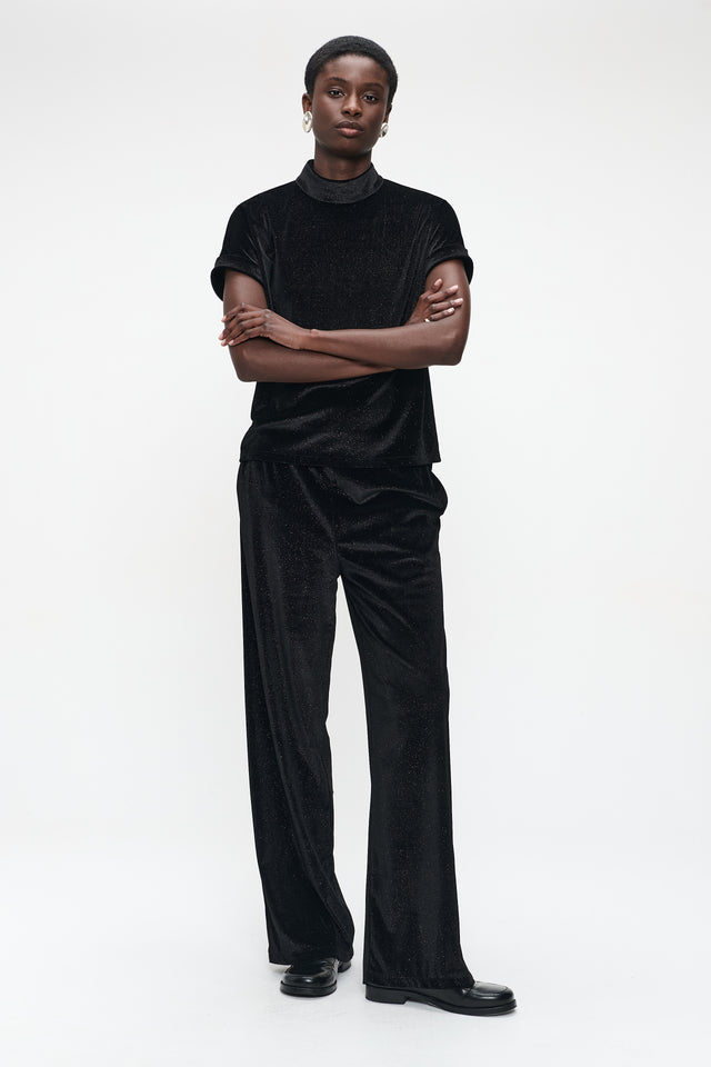 Simone velvet pants | Black shiny