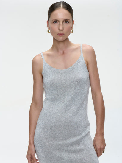Gebreide viscose lurex jurk E23107R | Zilver