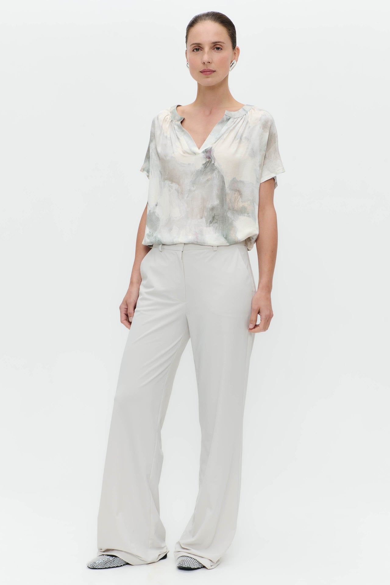 Remi printed silk viscose top | Grey