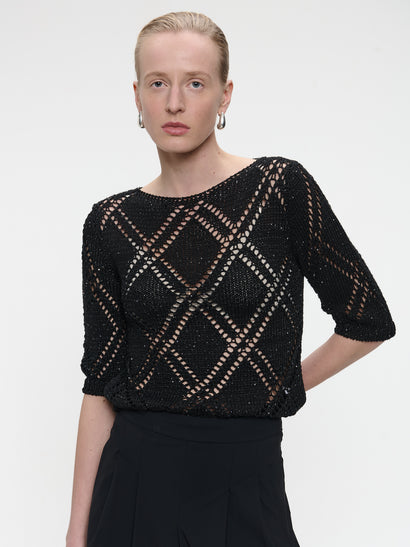 Openwork top with sequins 9040 | Black