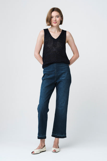 Top en maille ajourée à sequins 90841 | Bleu chiné