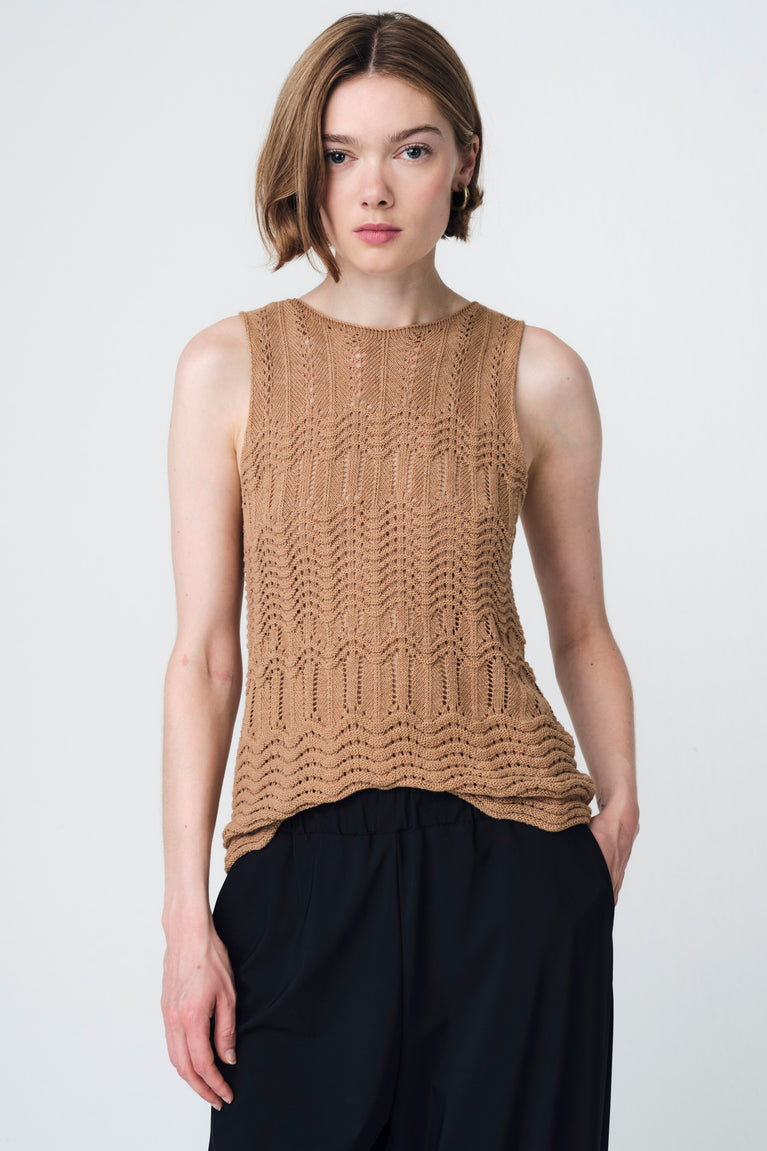 Openwork knit Vest E24082 | Camel