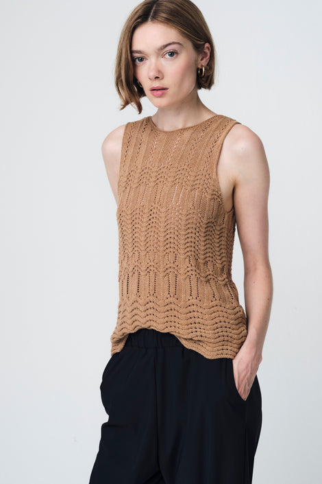 Openwork knit Vest E24082 | Camel