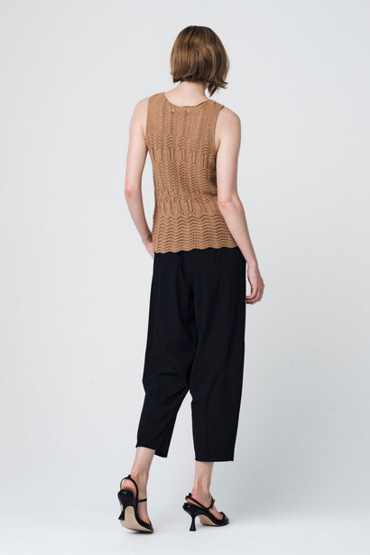 Openwork knit Vest E24082 | Camel