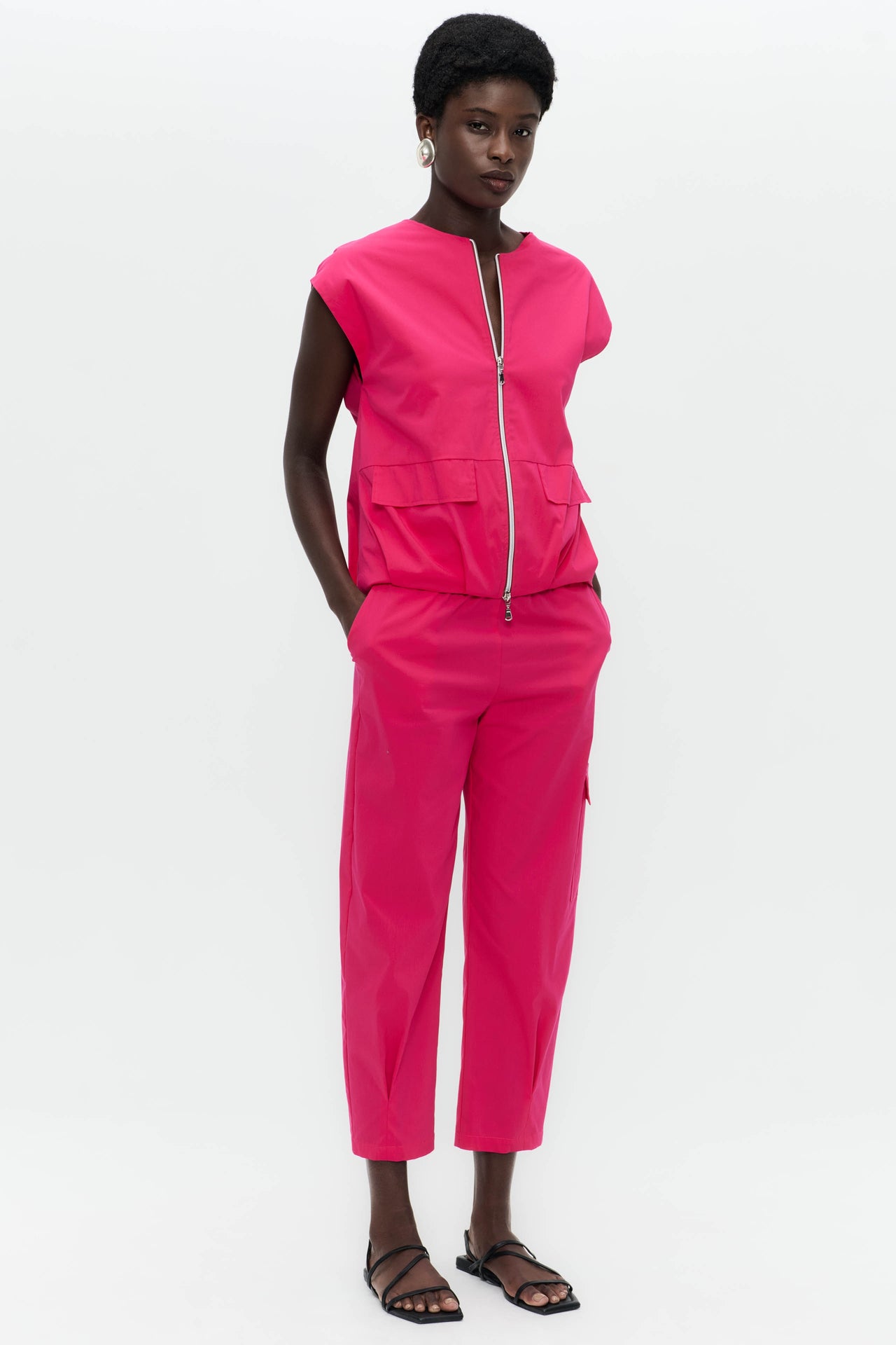 Costante cotton sleeveless jacket | Fuxia