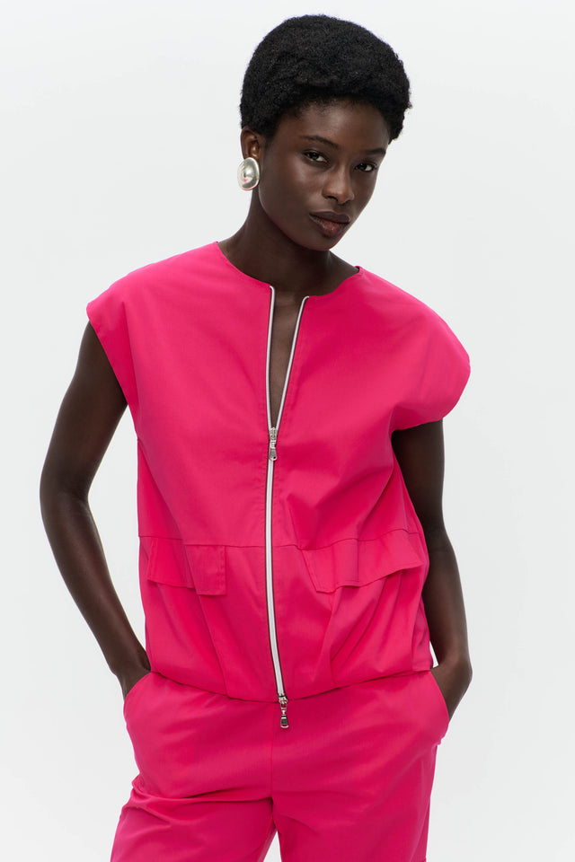 Costante cotton sleeveless jacket | Fuxia