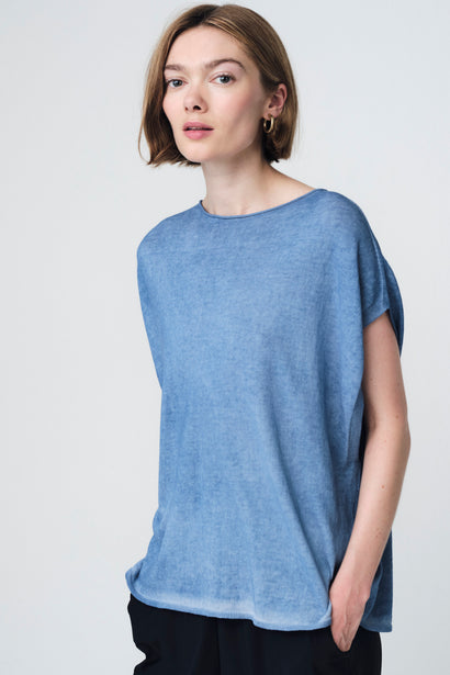 Top aus gefärbter Baumwolle 23150 | Blau