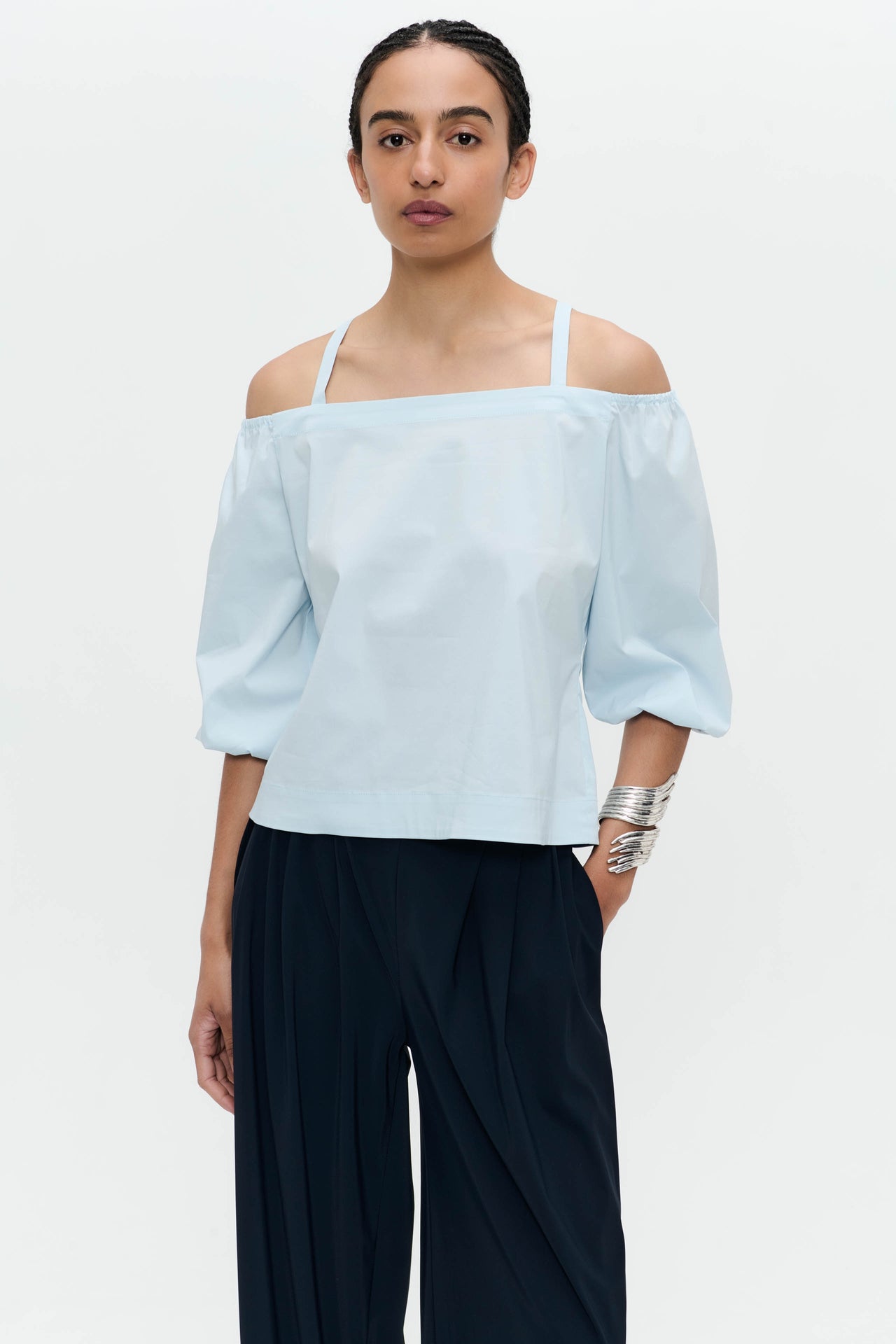 Samira cotton mix top | Light Blue
