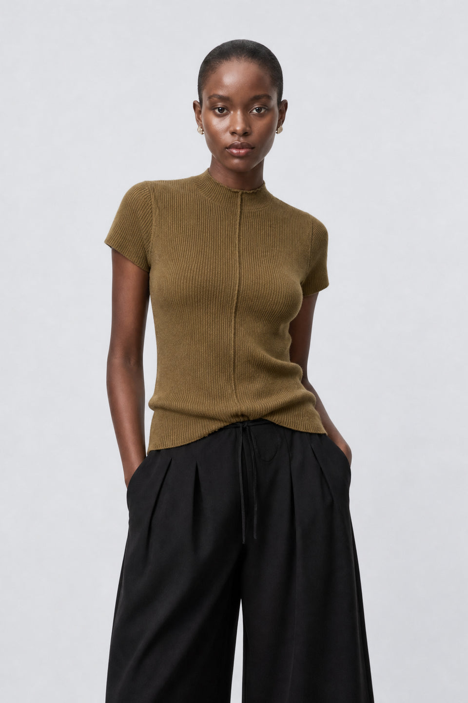 Rina rib knit top | Light Brown