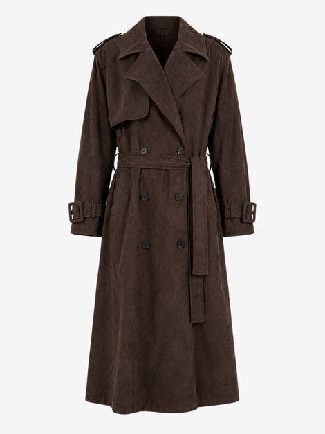 Terra suede effect trench coat | Dark Brown