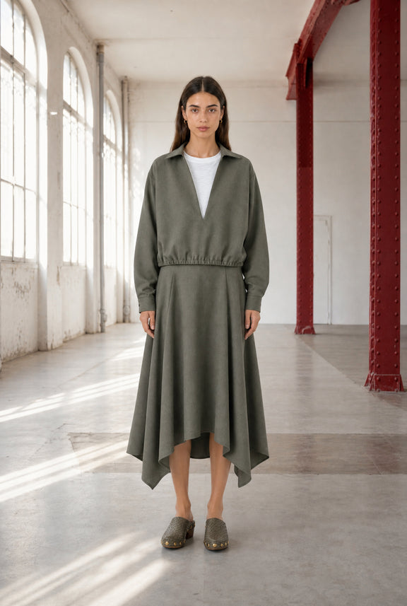 Marta asymmetrical viscose rok | Green