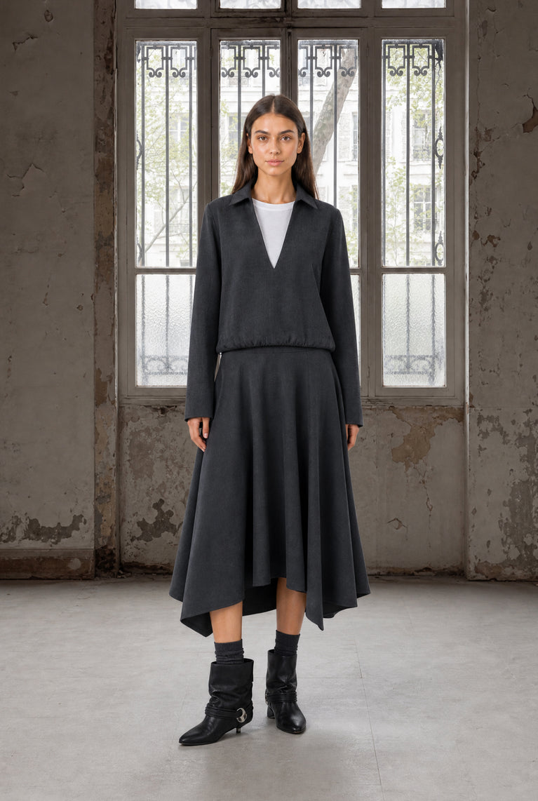 Dina Viscose double Blouse | Anthracite