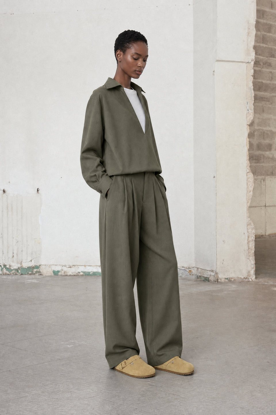 Sloan viscose pleated broek | Green