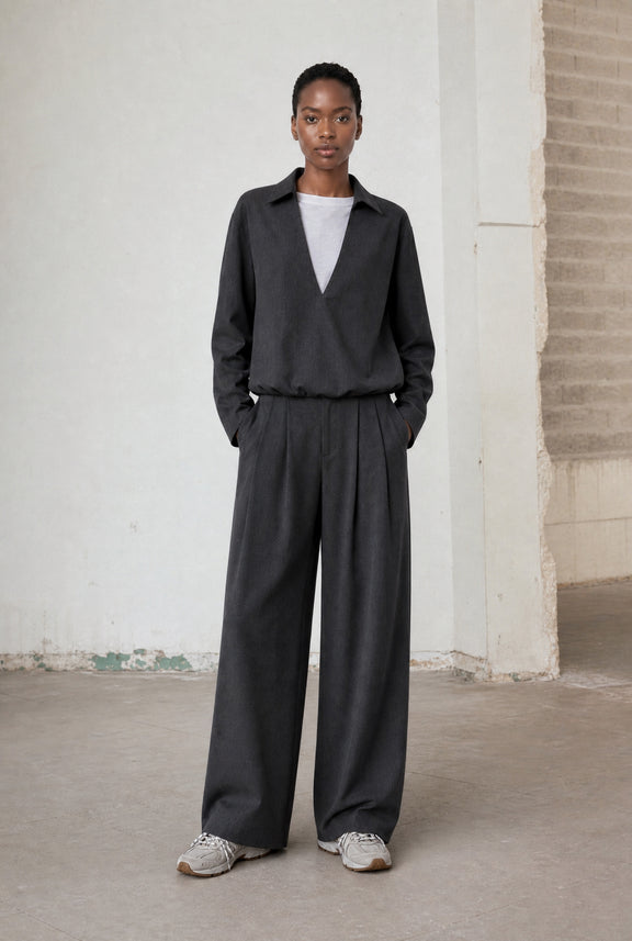 Sloan viscose pleated broek | Anthracite