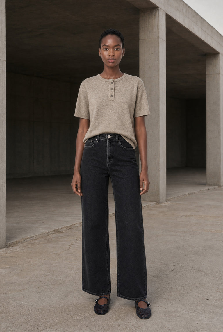 Moon Effen Gebreid Top | Beige Melange