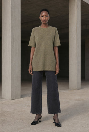 Rora Uni Strick Lang Top | Green Melange