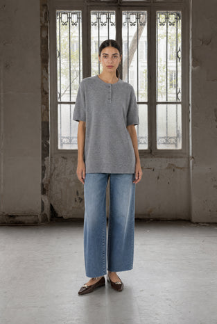 Rora plain knit long top | Grey Melange