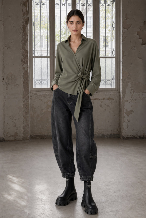 Vivi lyocell knot Bluse | Army