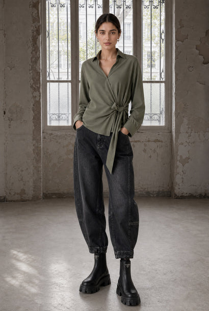 Blouse nouée Vivi en lyocell | Vert armée