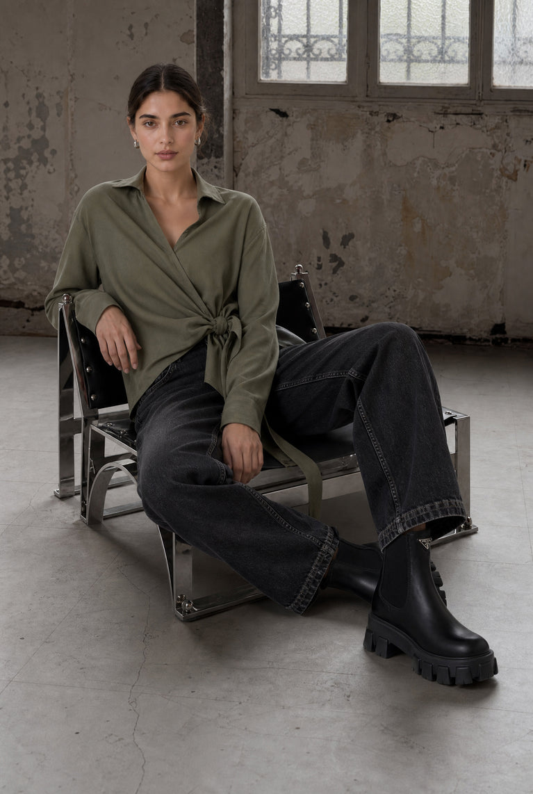 Vivi lyocell knot Bluse | Army