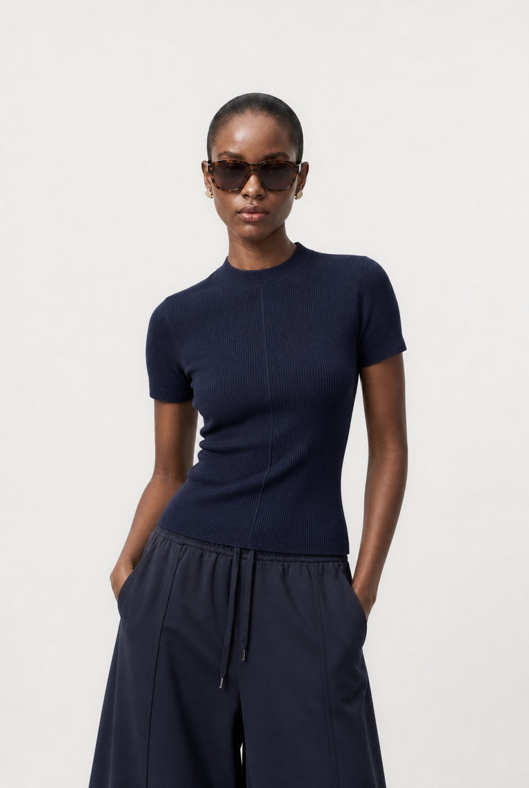 Rina rib knit top | Dark Blue