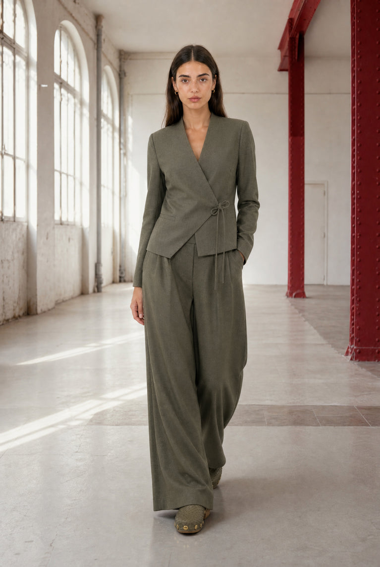 Lean wide-leg Hose | Green Melange