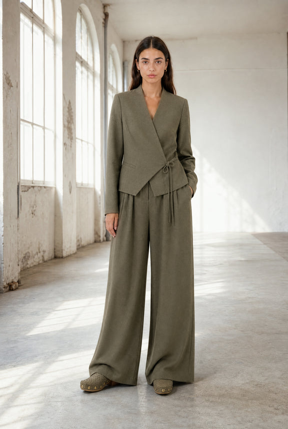 Lean wide-leg Hose | Green Melange