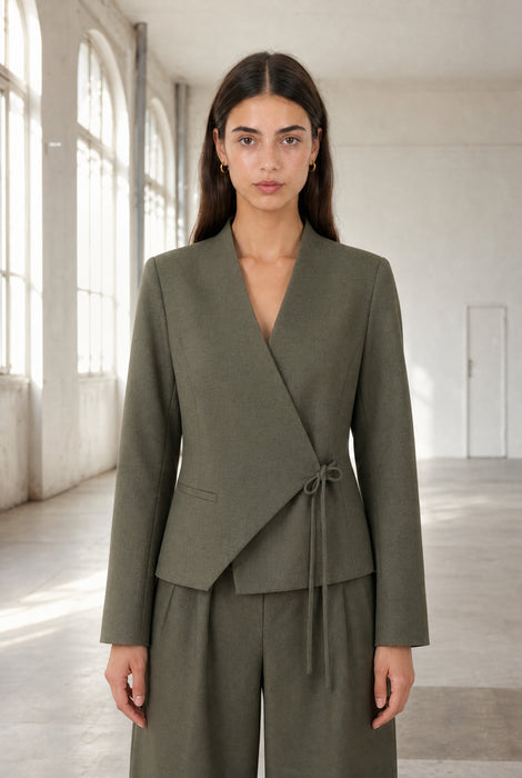 Jade fitted Viskose blazer | Green Melange