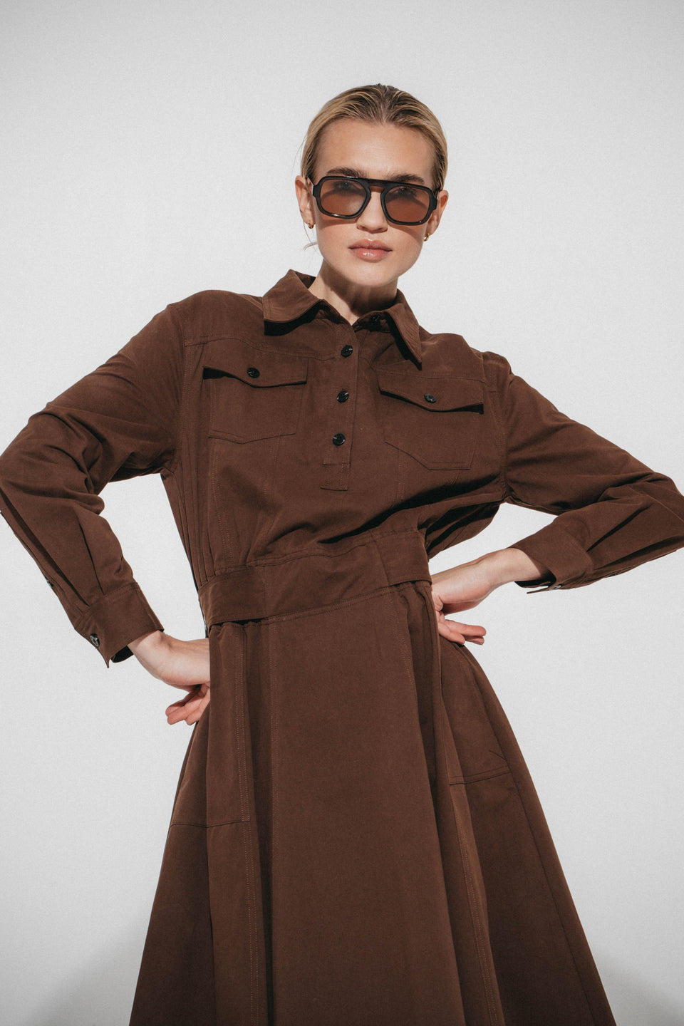Amara polon shirt dress | Dark Brown