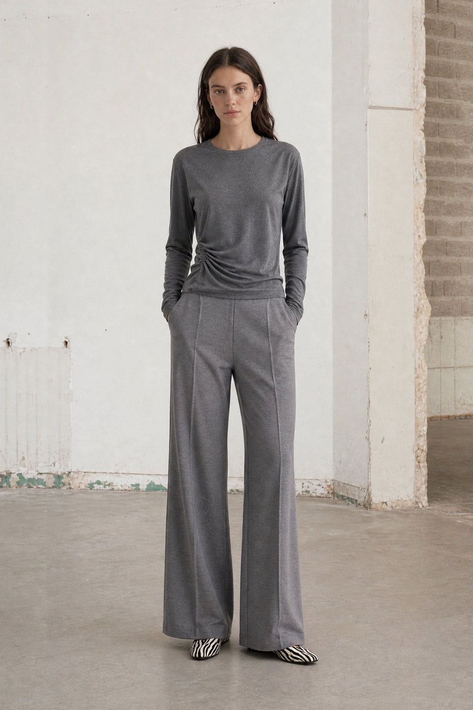 Ari Baumwolle top | Grey Melange