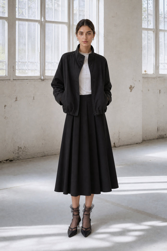 Awrora Baumwolle pleated bomber Jacke | Navy