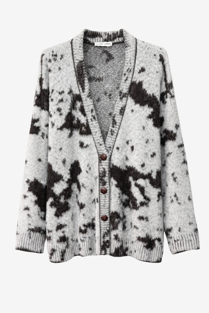 Cardigan à motif jacquard 2370 | Écru et brun foncé