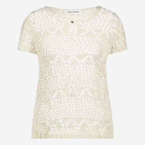 Openwork knit top with sequins 9041 | Off White