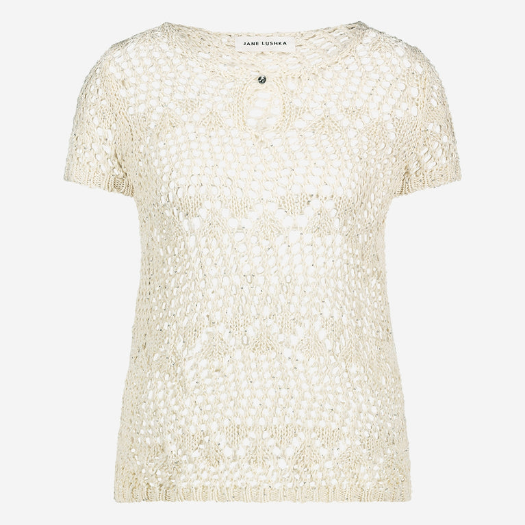 Openwork knit top with sequins 9041 | Off White